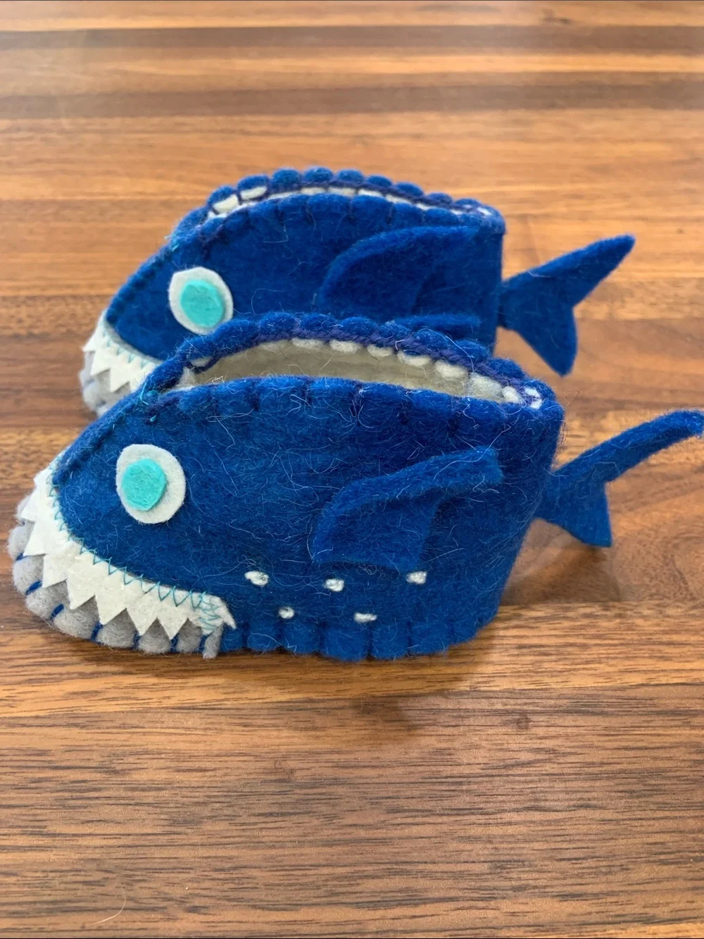 Handmade Felted Little Shark Baby Walker Booties - Like New